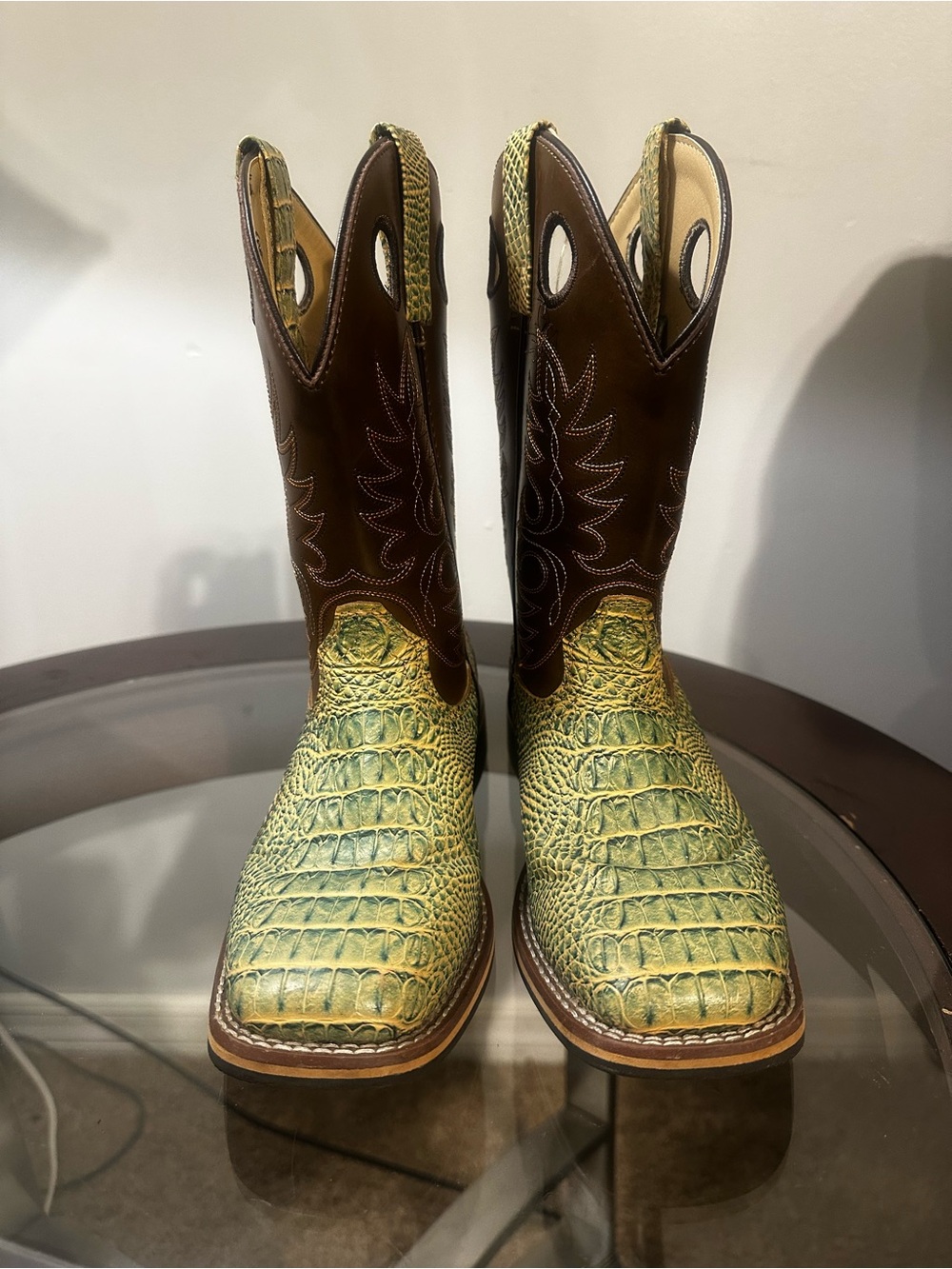 Kids Green Croc-Print Western Boots
